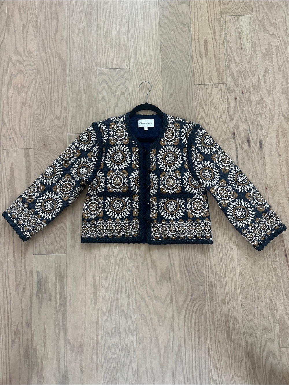 Cara Cara black, White & Gold Embroidered Cropped Jacket